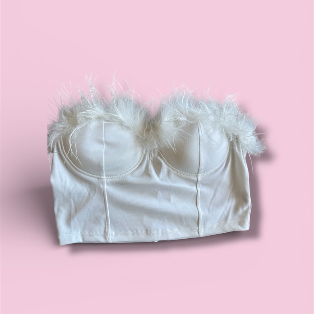White Feather Crop Top